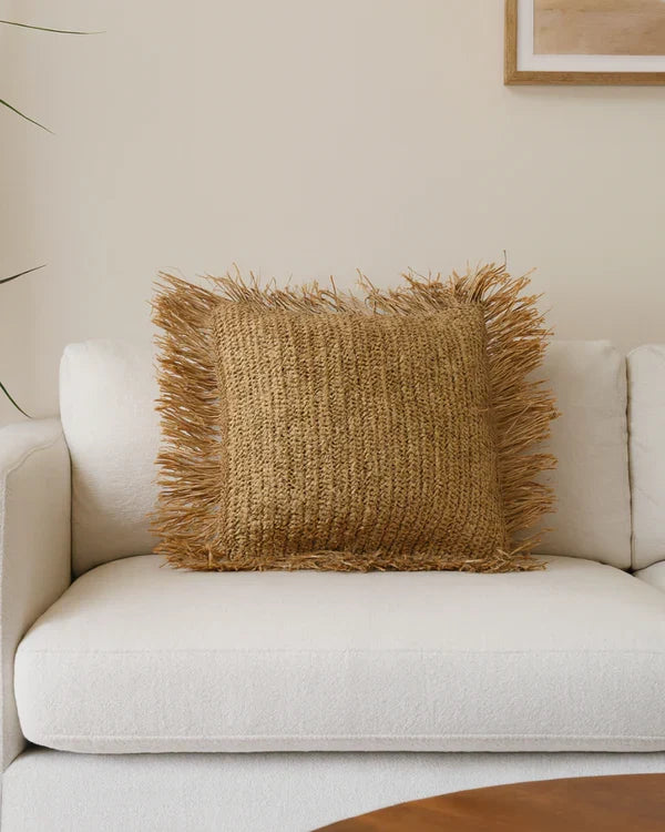 Handcrafted Raffia Cushion for Sofa, Chair, and Home Decor