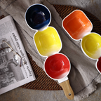 MERRY 3 part snack bowl with wooden handle - blue, yellow & red Nestasia