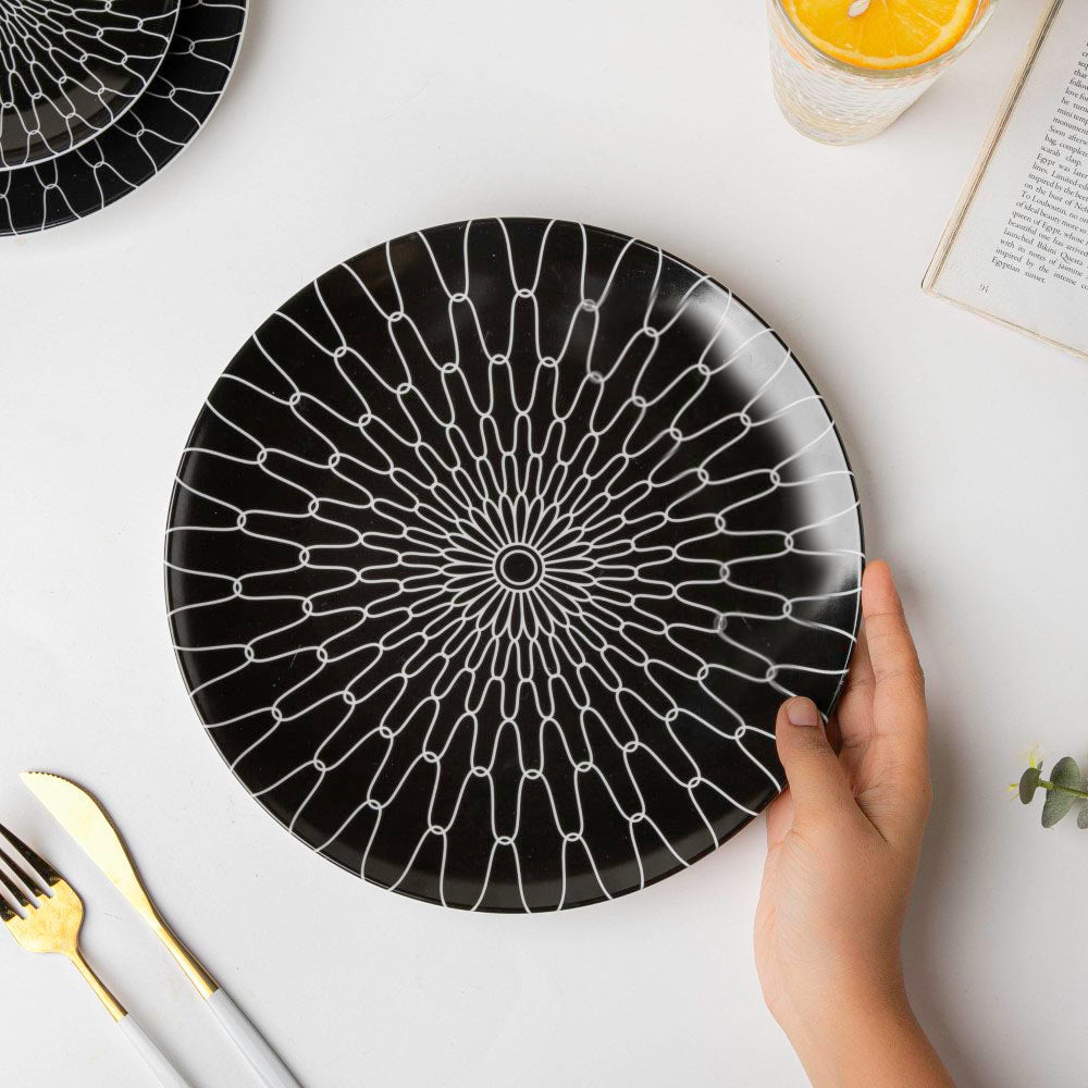 Trellis Gloss Ceramic Dinner Plate Black 10 Inch Nestasia
