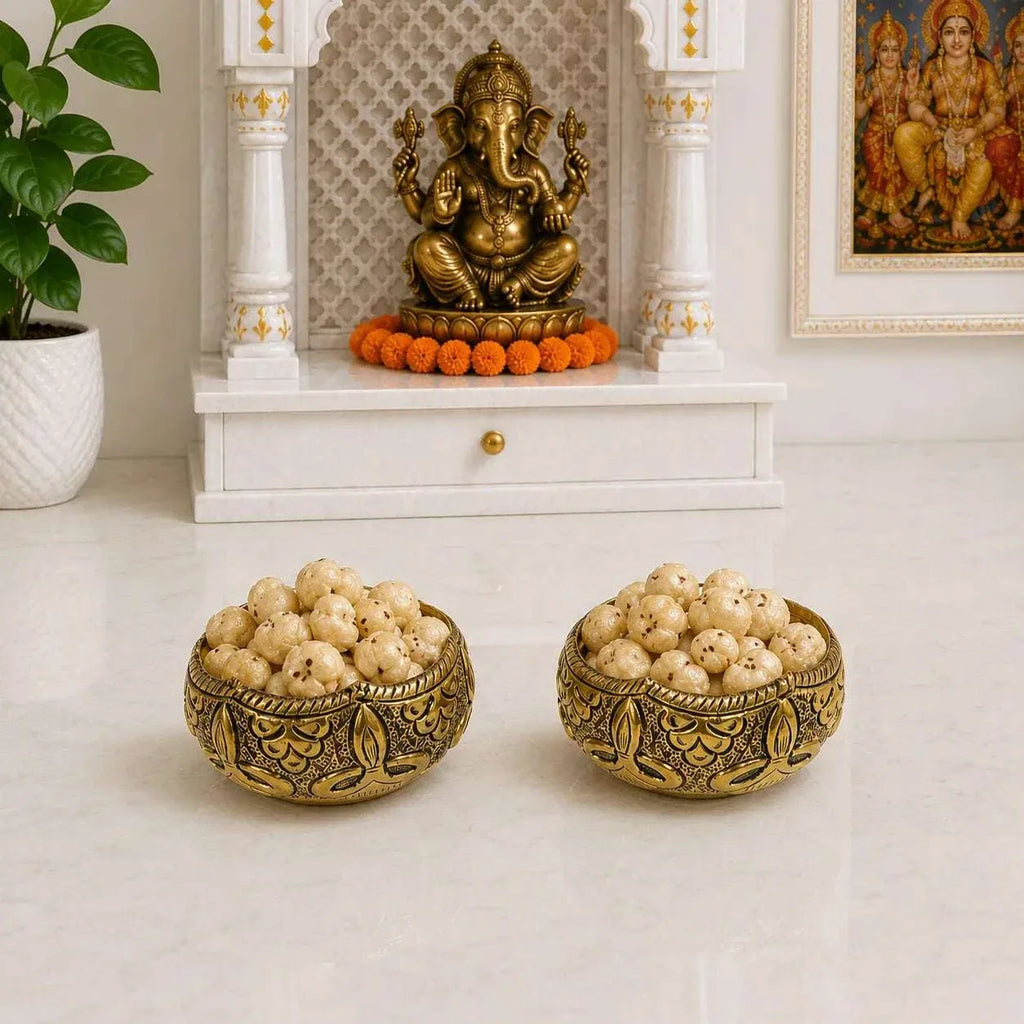 Brass Antique Decorative Prasad Bowl Pair (1.5 Inch) Vedansh Craft