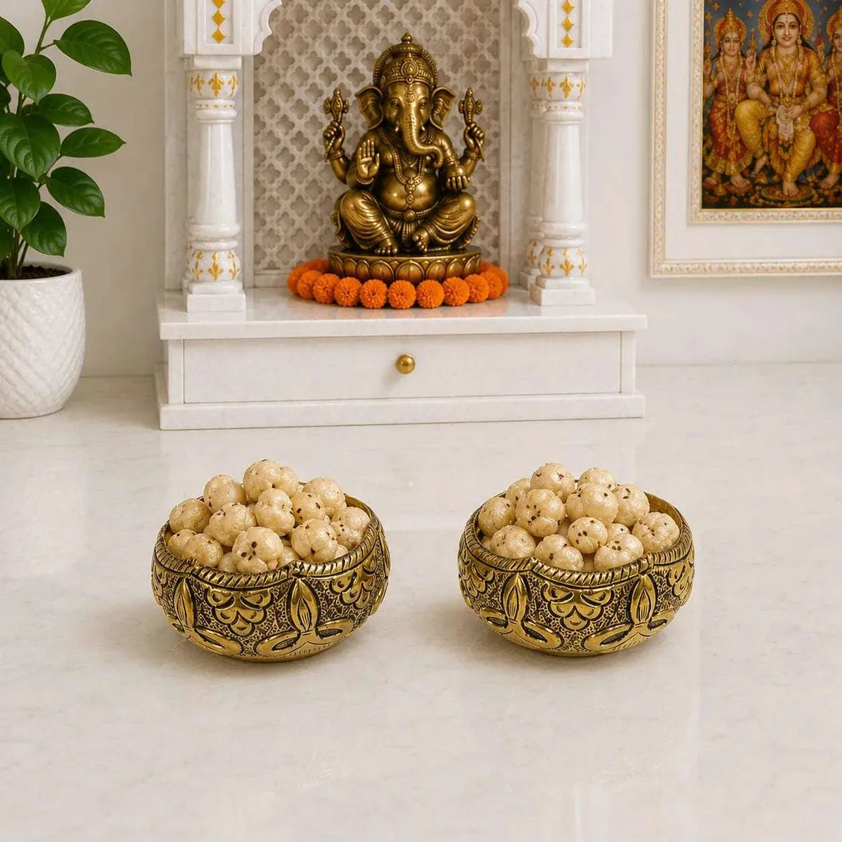 Brass Antique Decorative Prasad Bowl Pair (1.5 Inch) Vedansh Craft