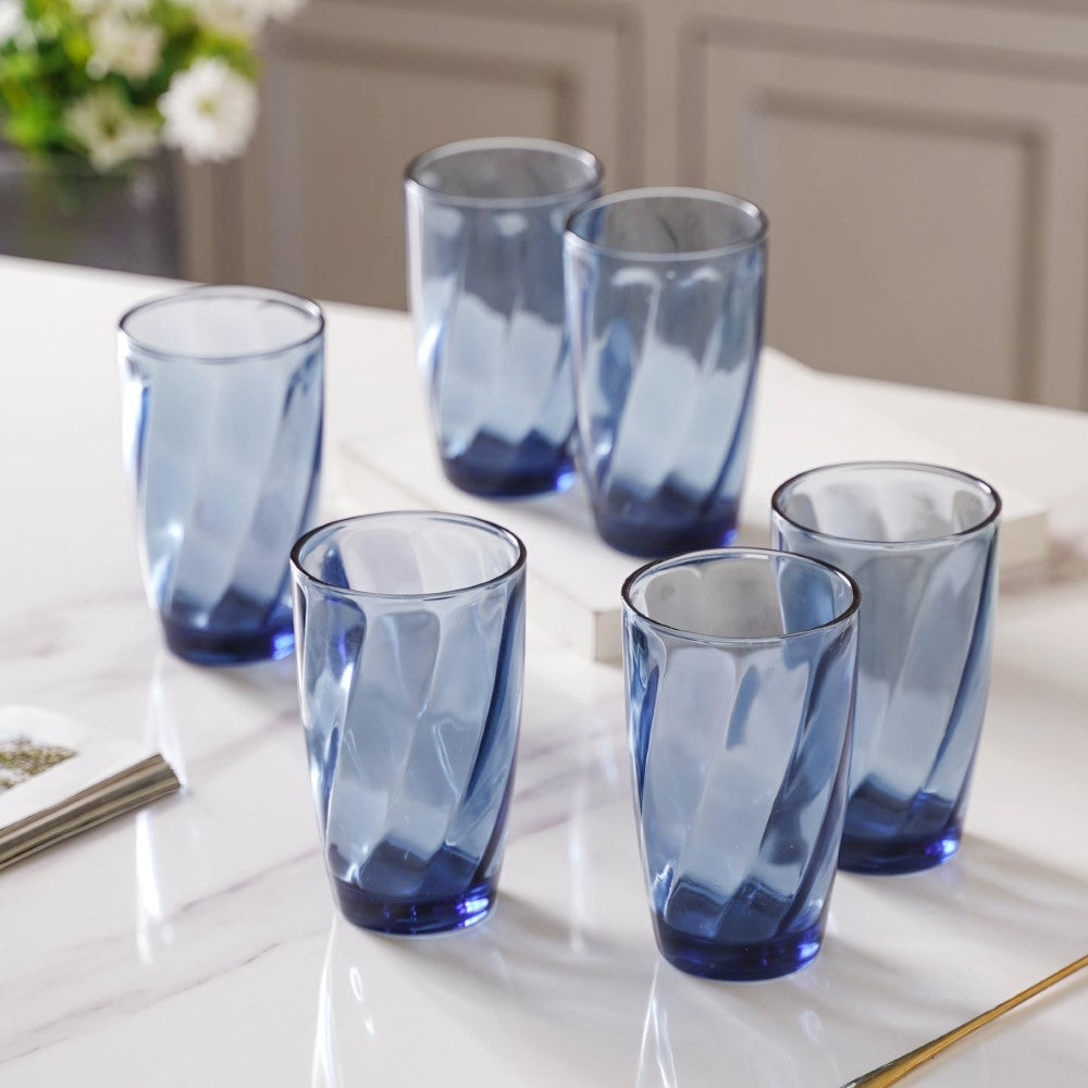 Blue Swirl Drinking Glass Set of 6 Nestasia