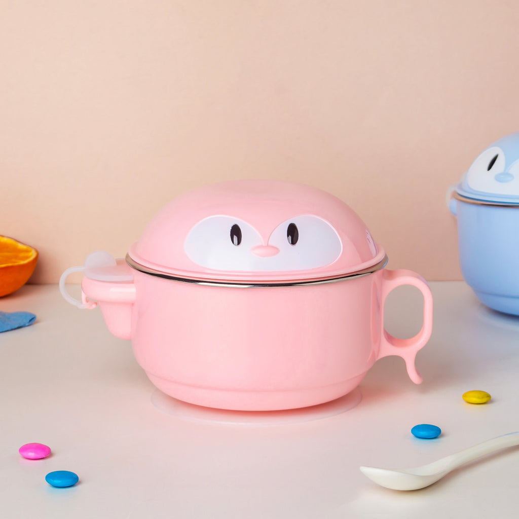 Steel Food Bowl With Heating Water Chamber Pink 400 ml Nestasia