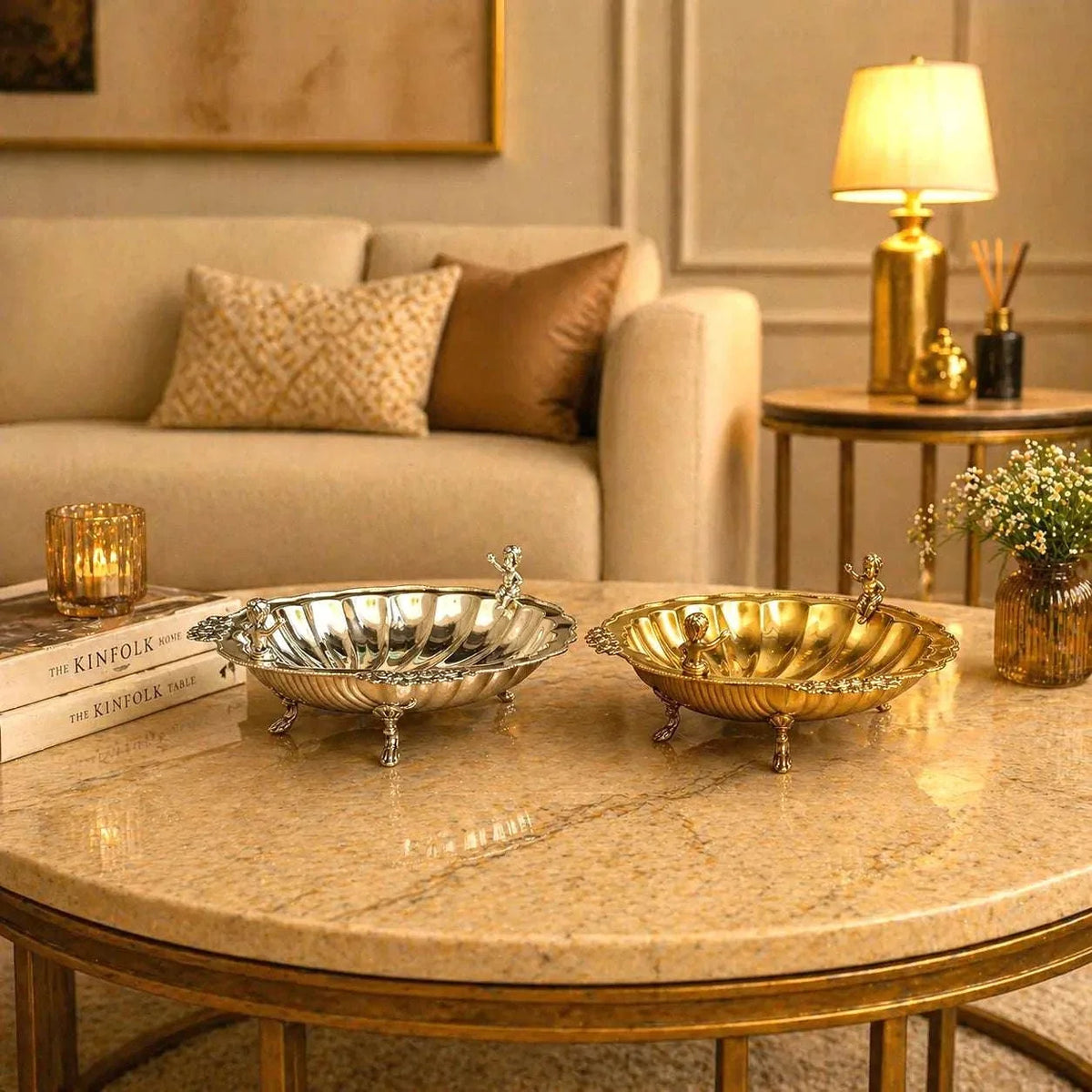 Brass Shell Shaped Decorative Serving Tray / Bowl (13 Inch) Vedansh Craft