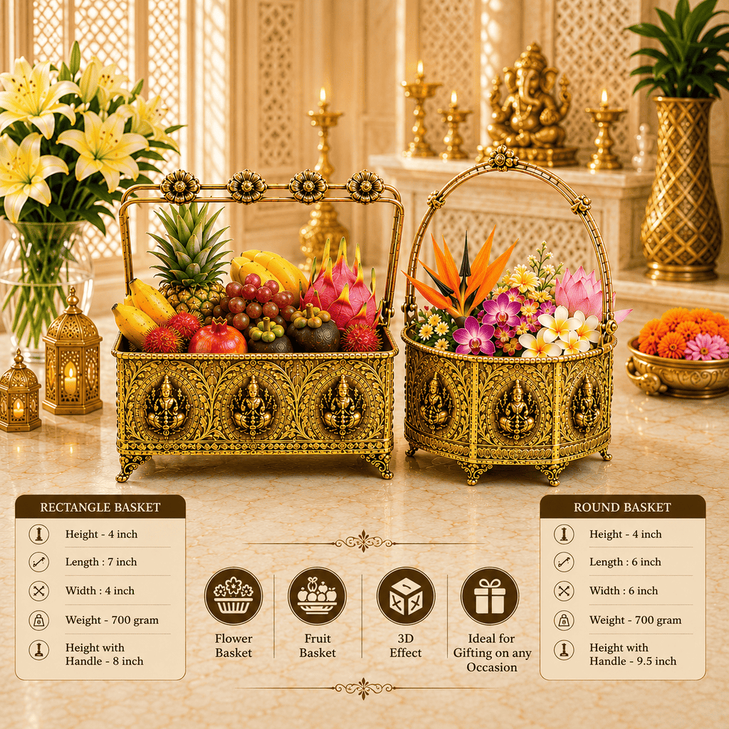 Brass Ashtalakshmi Basket With Handle And Leg (4 Inch) Vedansh Craft