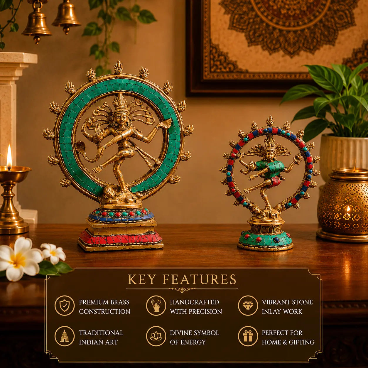 Brass Stone Work Nataraja Dancing Shiva Idol Vedansh Craft