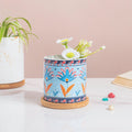 Cerulean Bloom Botanical Planter With Wooden Coaster Nestasia