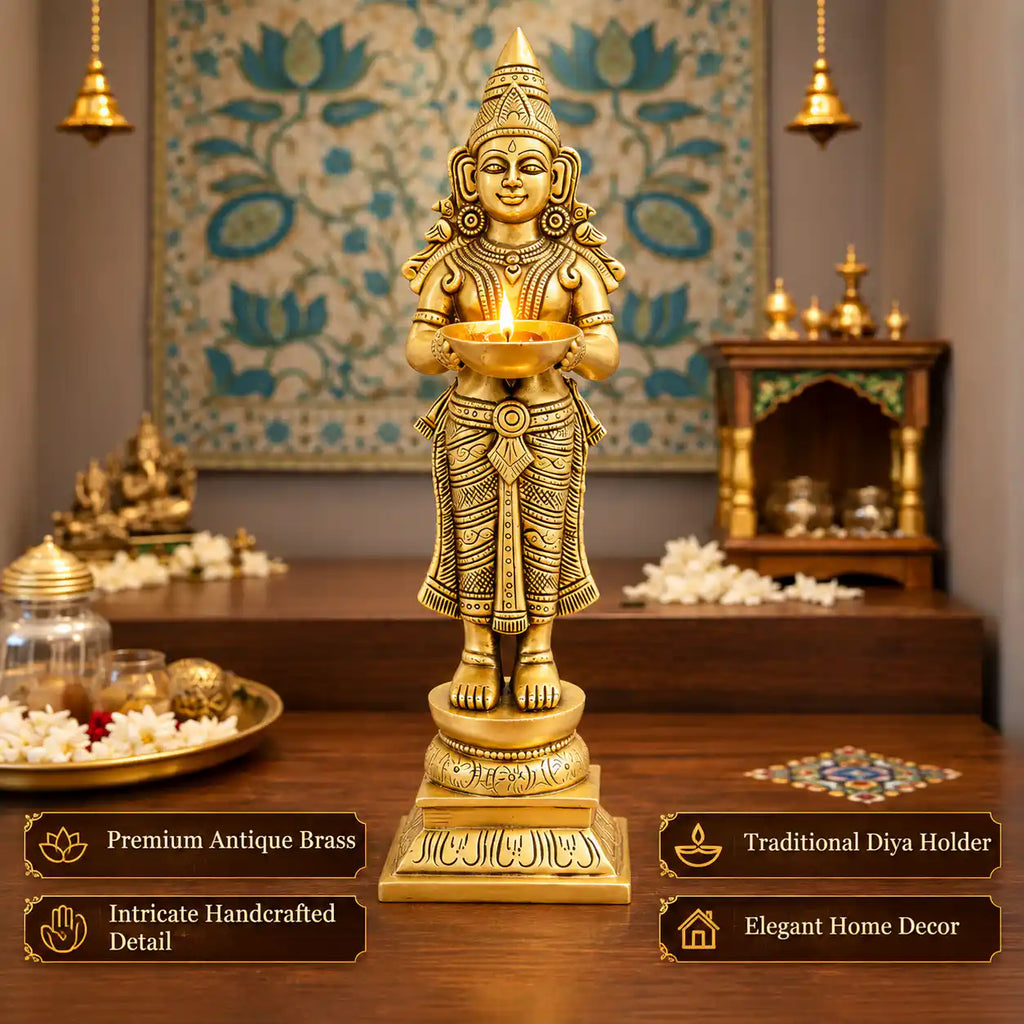 Brass Deep Lakshmi Standing Idol (12.5 Inch) Vedansh Craft