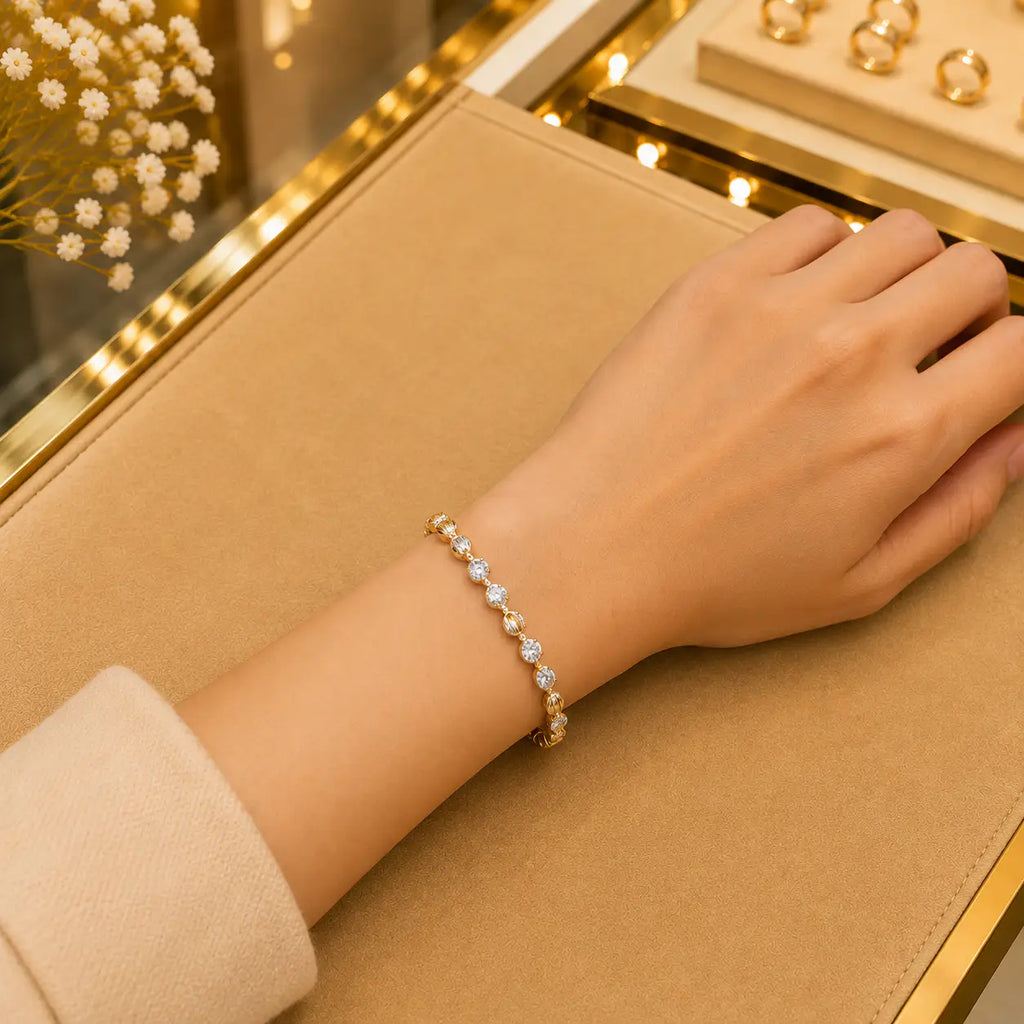 Leaf & Vine Tennis Bracelet for Women | CZ Stones, Gold-Tone Clasp Vedansh Craft