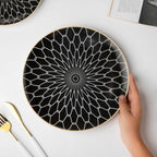 Trellis Gloss Ceramic Dinner Plate Black White Rim 10 Inch Nestasia