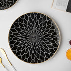 Trellis Gloss Ceramic Dinner Plate Black White Rim 10 Inch Nestasia