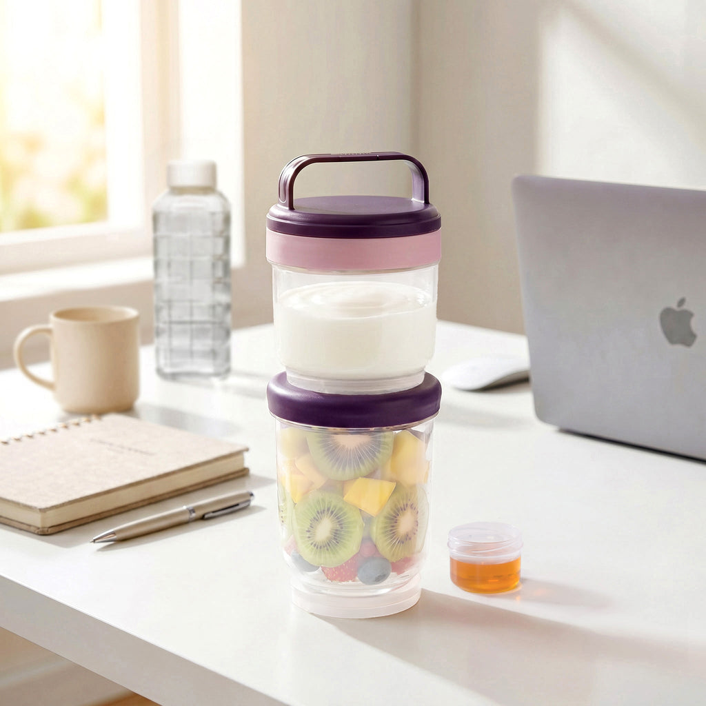 Stacko Salad Box With Dressing Cup And Spoon Purple 1020ml Nestasia