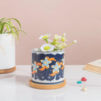 Bloom Fiesta Botanical Planter Blue With Wooden Coaster Nestasia