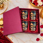Copper Kalakriti Print Glass Set of Four With Gift Box/Hamper (3.5 Inch) Vedansh Craft