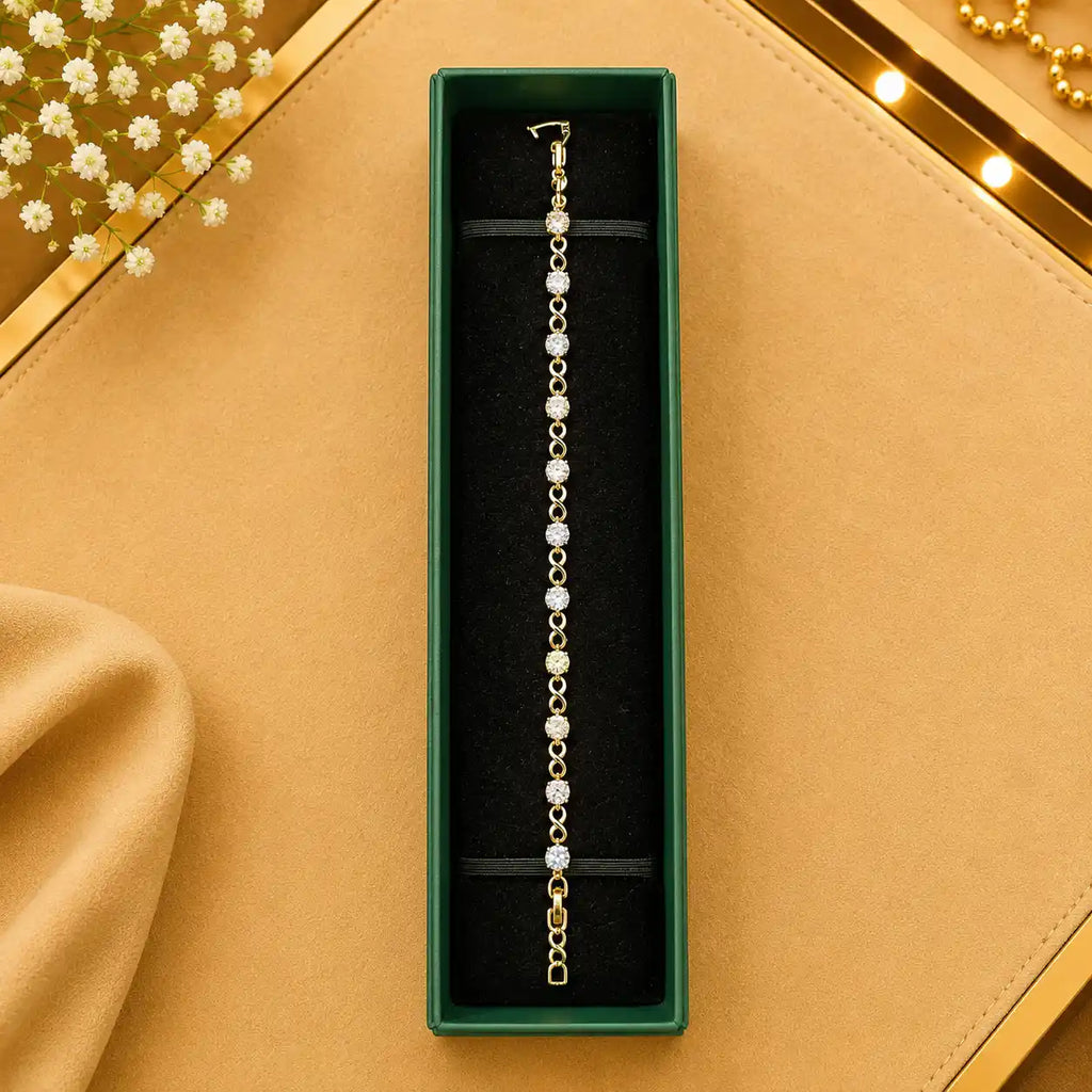 Thin Linear CZ Tennis Bracelet for Women | Gold-Tone Clasp, Gift Box Vedansh Craft