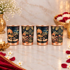 Copper Kalakriti Print Glass Set of Four With Gift Box/Hamper (3.5 Inch) Vedansh Craft
