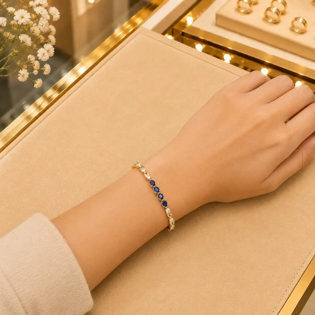 Leaf & Vine Tennis Bracelet for Women | CZ Stones, Gold-Tone Clasp Vedansh Craft