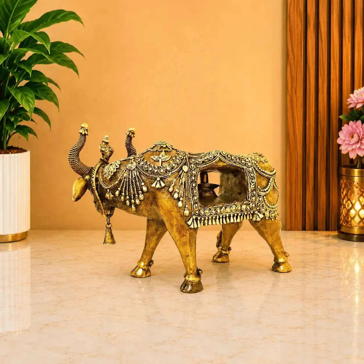 Brass Handcrafted Dhokra Nandi Idol With Inside Shivling (9.7 Inch) Vedansh Craft