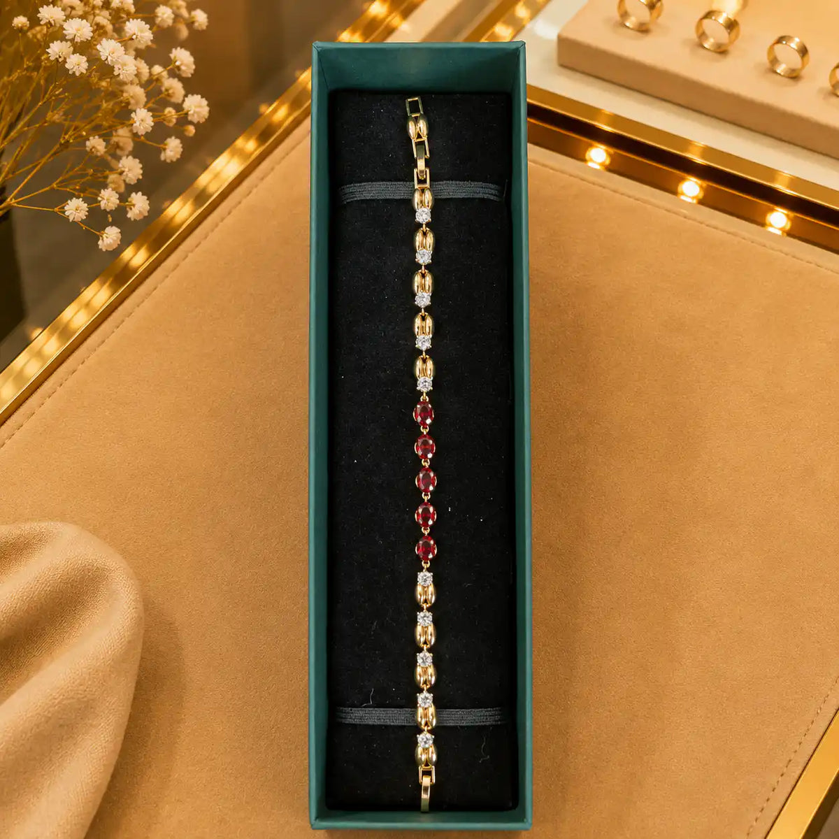 Leaf & Vine Tennis Bracelet for Women | CZ Stones, Gold-Tone Clasp Vedansh Craft
