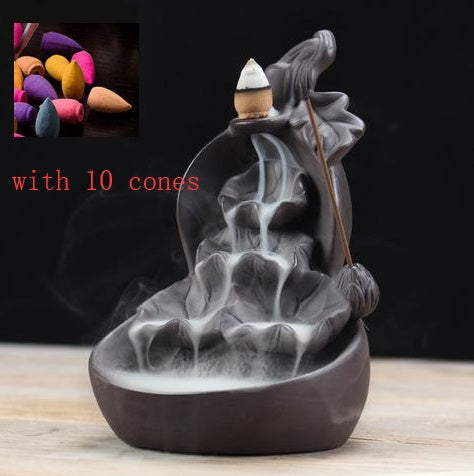 Ceramic Waterfall Backflow Incense Burner + 10 Cones kafalo