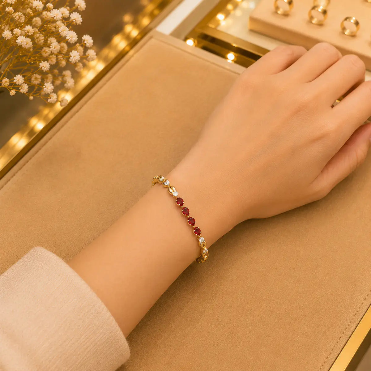 Leaf & Vine Tennis Bracelet for Women | CZ Stones, Gold-Tone Clasp Vedansh Craft