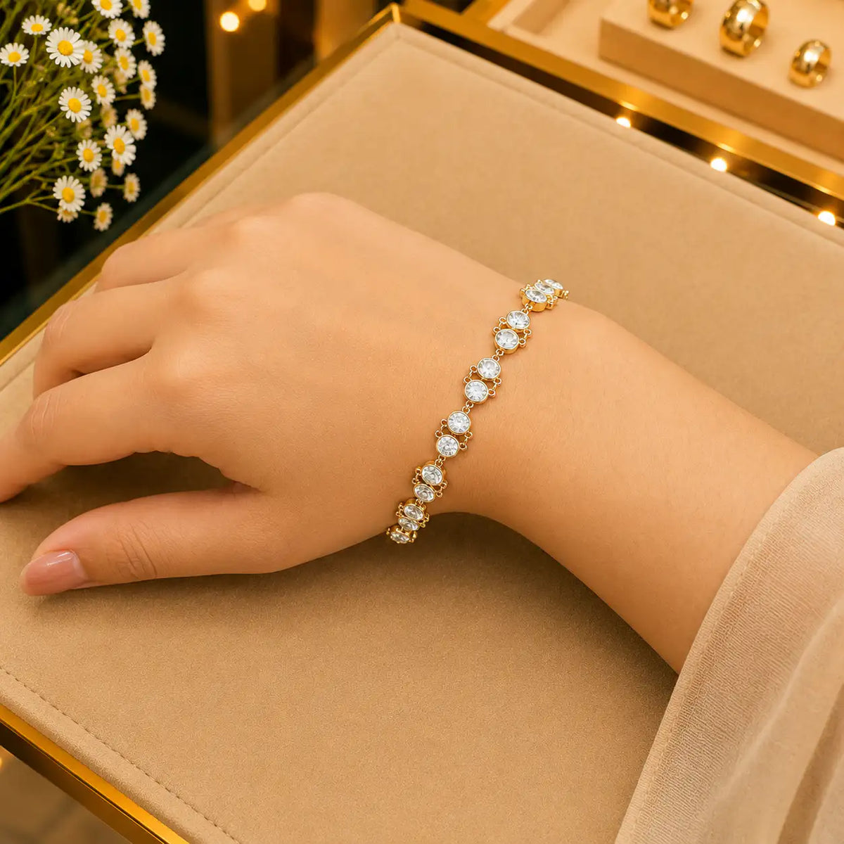 White CZ Tennis Bracelet for Women | Heart, Pear & Round Cut Stones Vedansh Craft