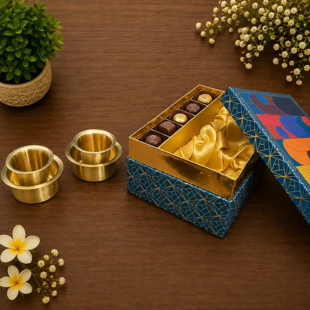 Brass Matt Finish Davara Cups Set Corporate/Gift Hamper Vedansh Craft