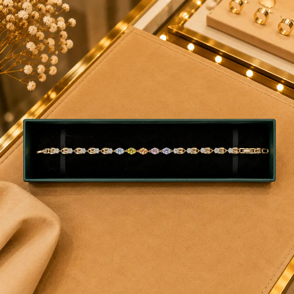 Leaf & Vine Tennis Bracelet for Women | CZ Stones, Gold-Tone Clasp Vedansh Craft