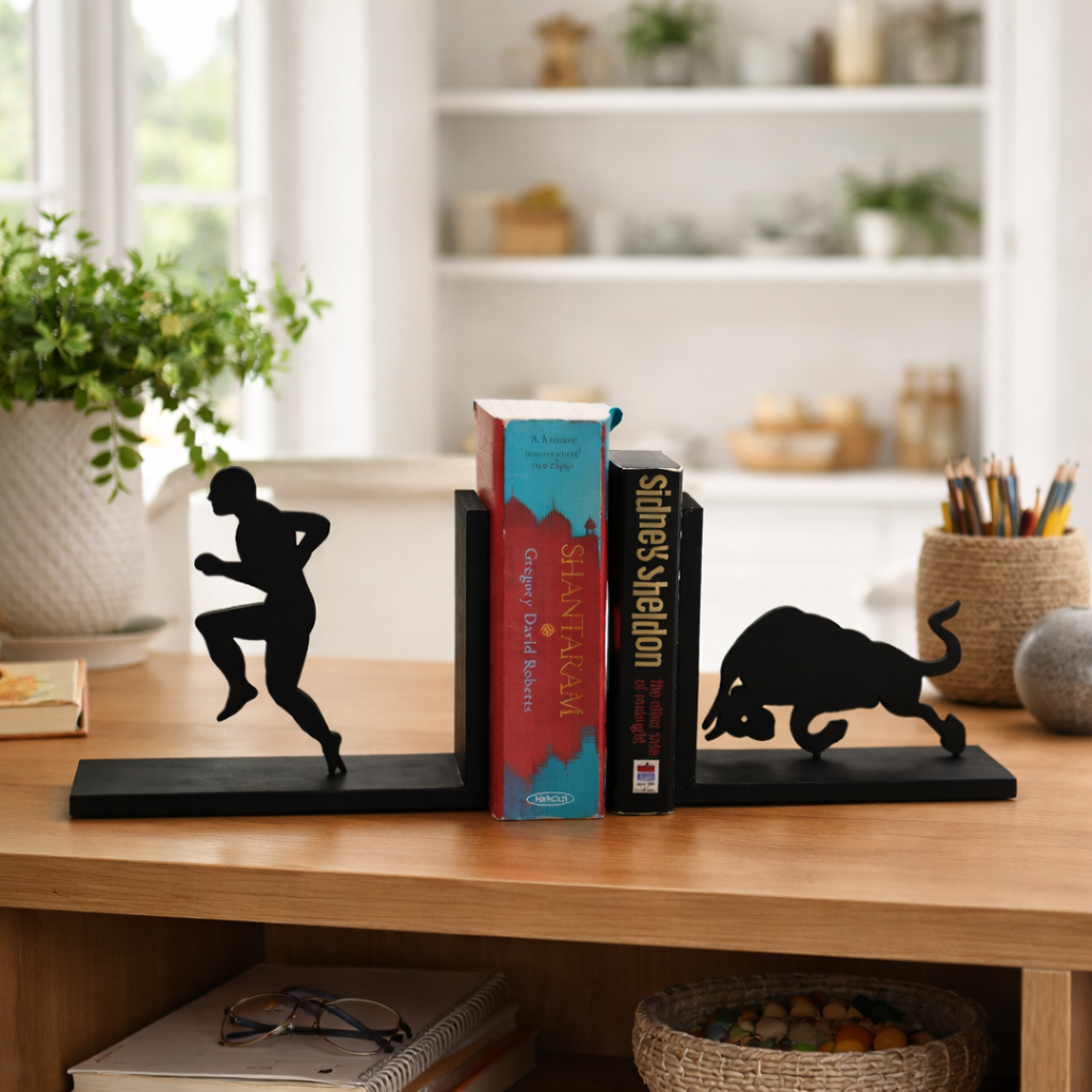 Bull And Men Wooden Book End Kafalo