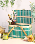 Rustic Bamboo Picnic Basket with Lid for Family Lunch & Travel