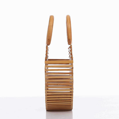 Portable Bamboo Basket Straw Beach Bag