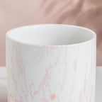 Carrara White And Brown Ceramic Planter With Wooden Coaster Nestasia