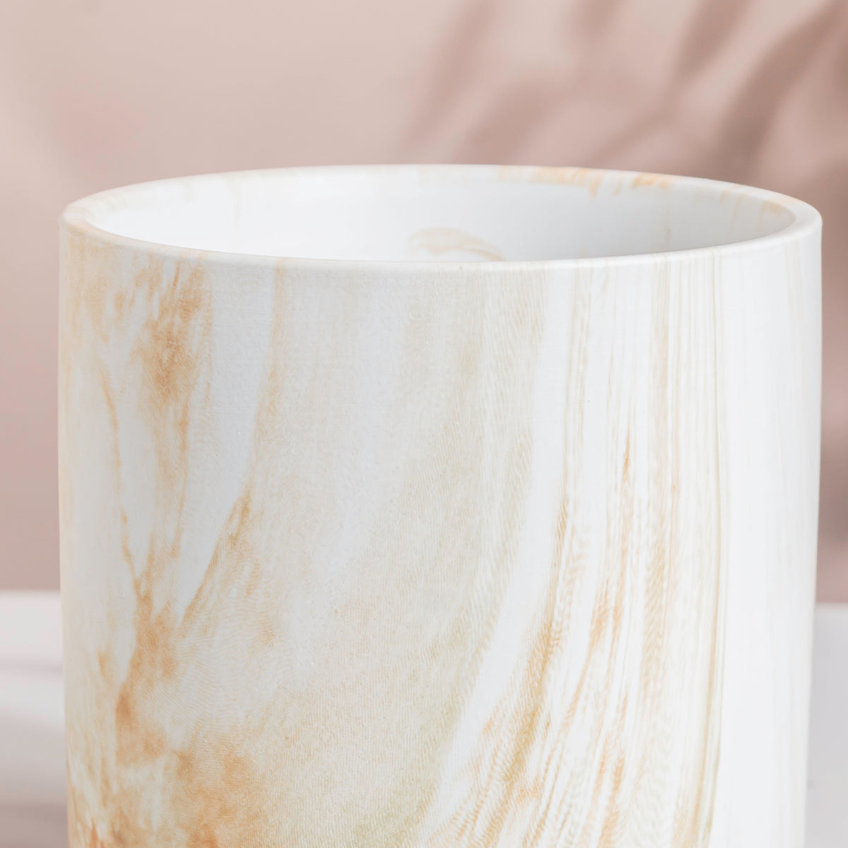 Carrara Brown Splash White Planter With Wooden Coaster Nestasia