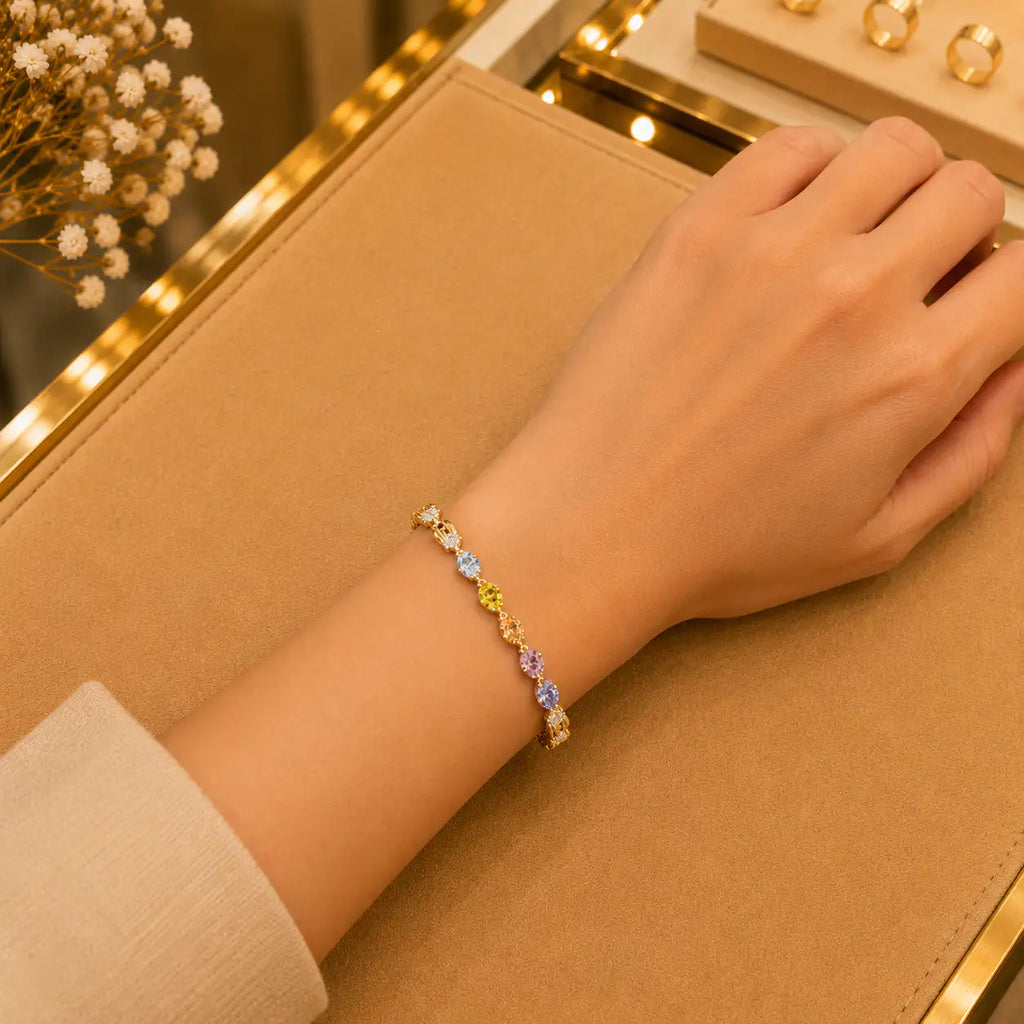 Leaf & Vine Tennis Bracelet for Women | CZ Stones, Gold-Tone Clasp Vedansh Craft