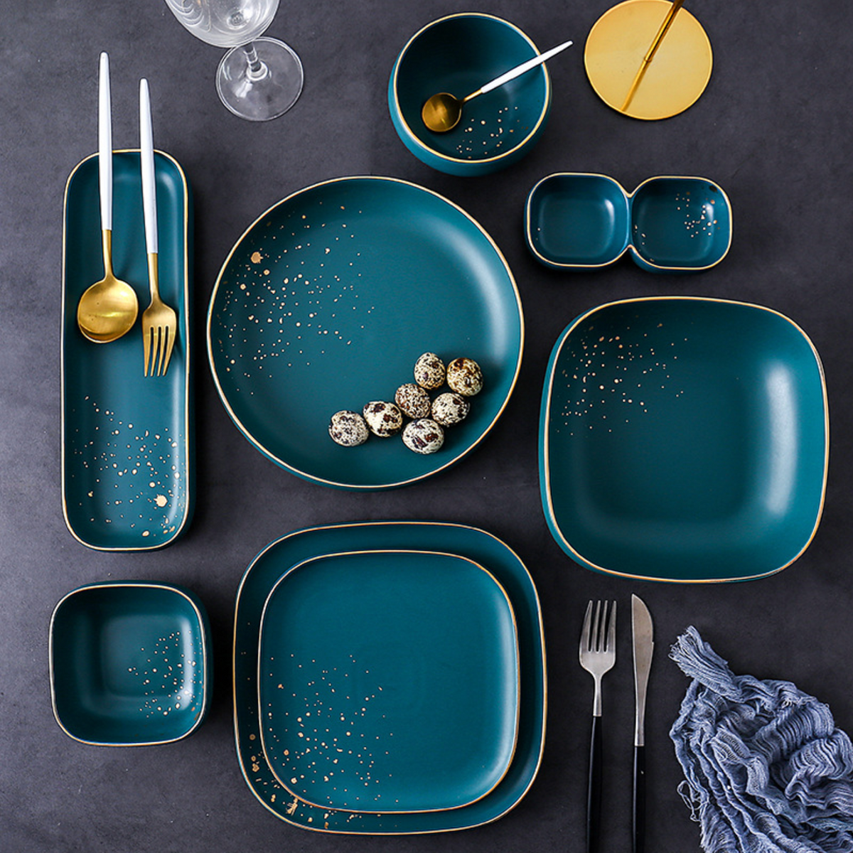 CARA long plate - midnight green Nestasia