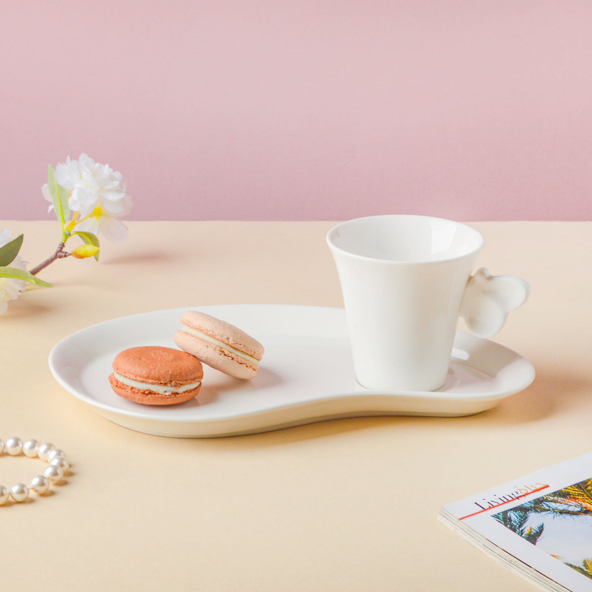 Riona Butterfly Snack Plate and Cup Set White Nestasia