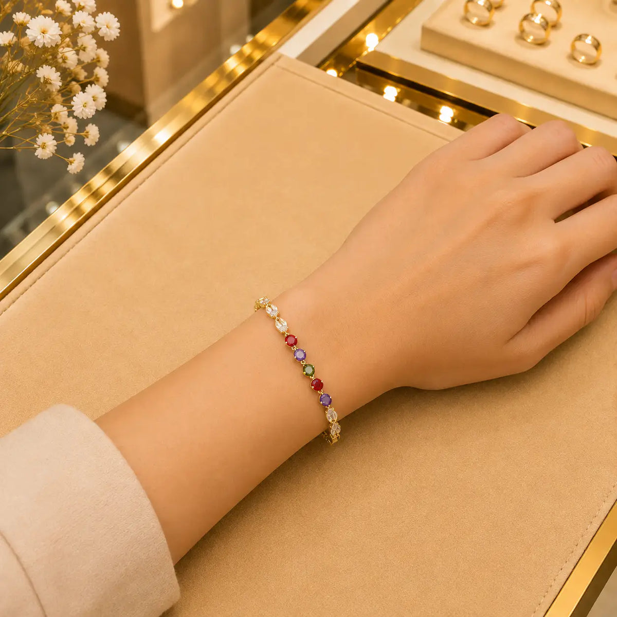 Leaf & Vine Tennis Bracelet for Women | CZ Stones, Gold-Tone Clasp Vedansh Craft