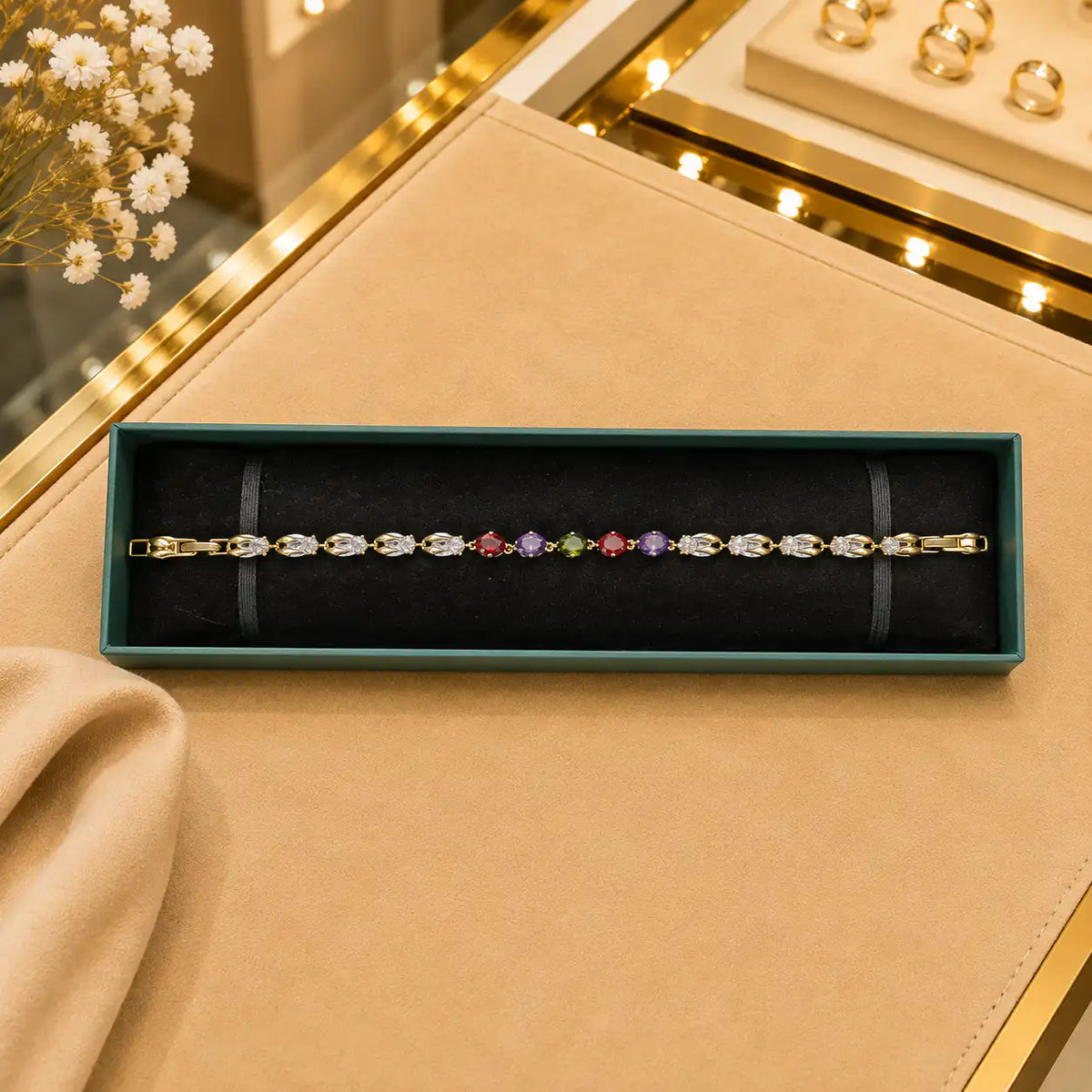 Leaf & Vine Tennis Bracelet for Women | CZ Stones, Gold-Tone Clasp Vedansh Craft
