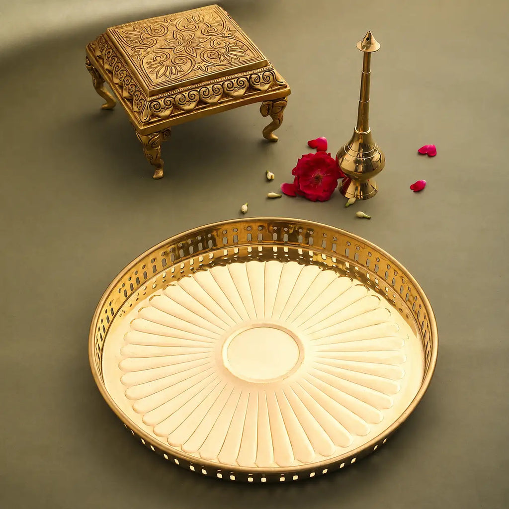 Brass Round Tray / Platter (11 Inch) Vedansh Craft