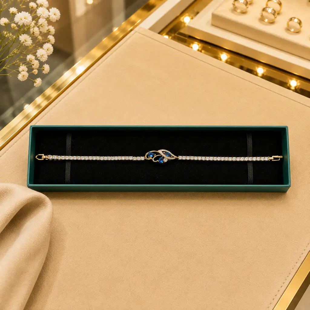 Leaf & Vine Tennis Bracelet for Women | CZ Stones, Gold-Tone Clasp Vedansh Craft