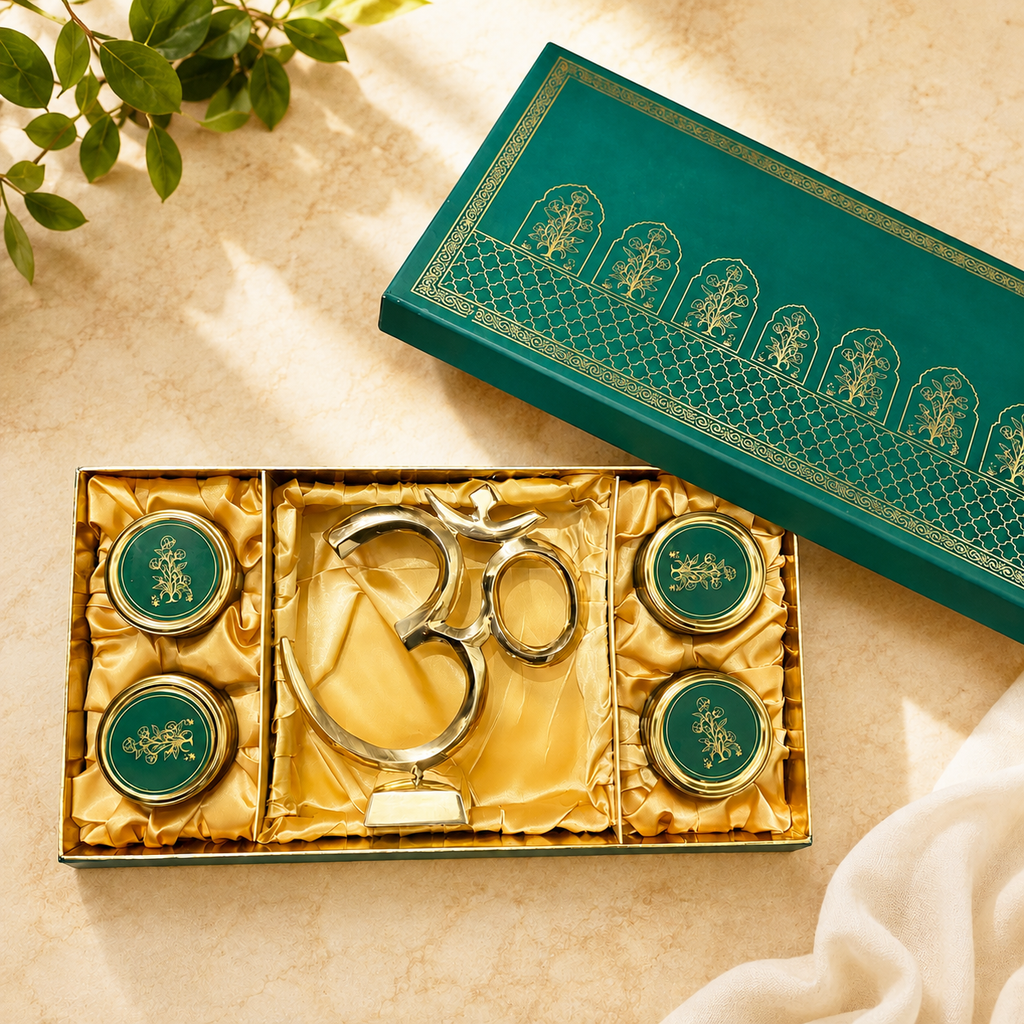 Brass Table Top Om With Stand Gift Hamper Vedansh Craft