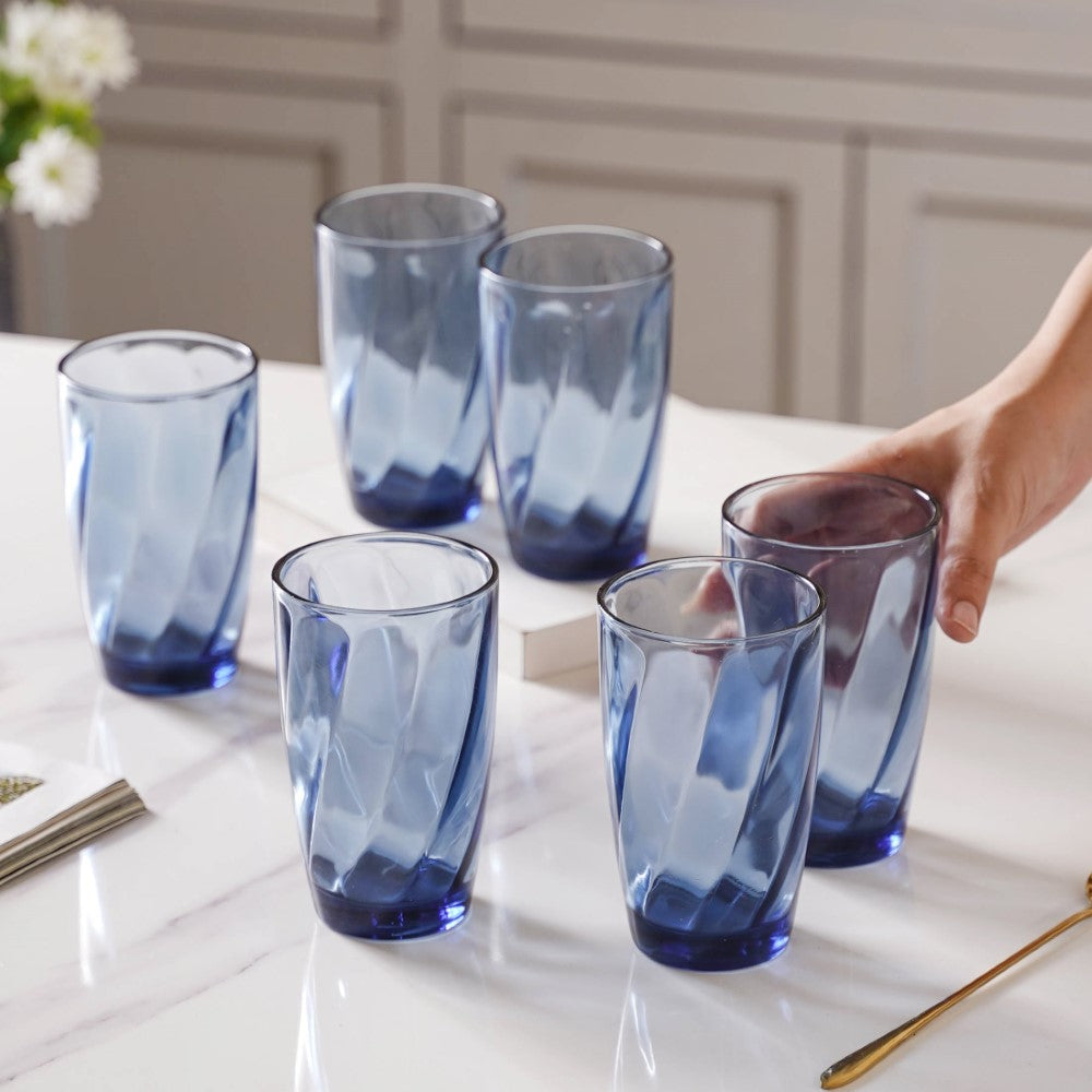 Blue Swirl Drinking Glass Set of 6 Nestasia