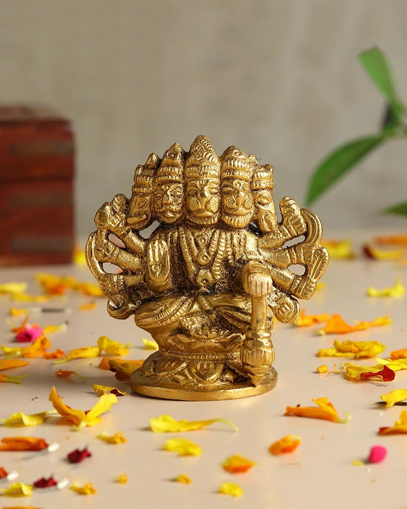 Pure Brass Panchmukhi Hanuman Ji Idol for Strength and Positive Energy