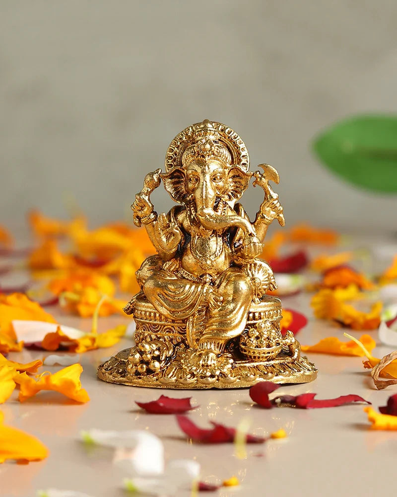 Traditional Lord Ganesha Murti Brass Figurine for Pooja and Gifting