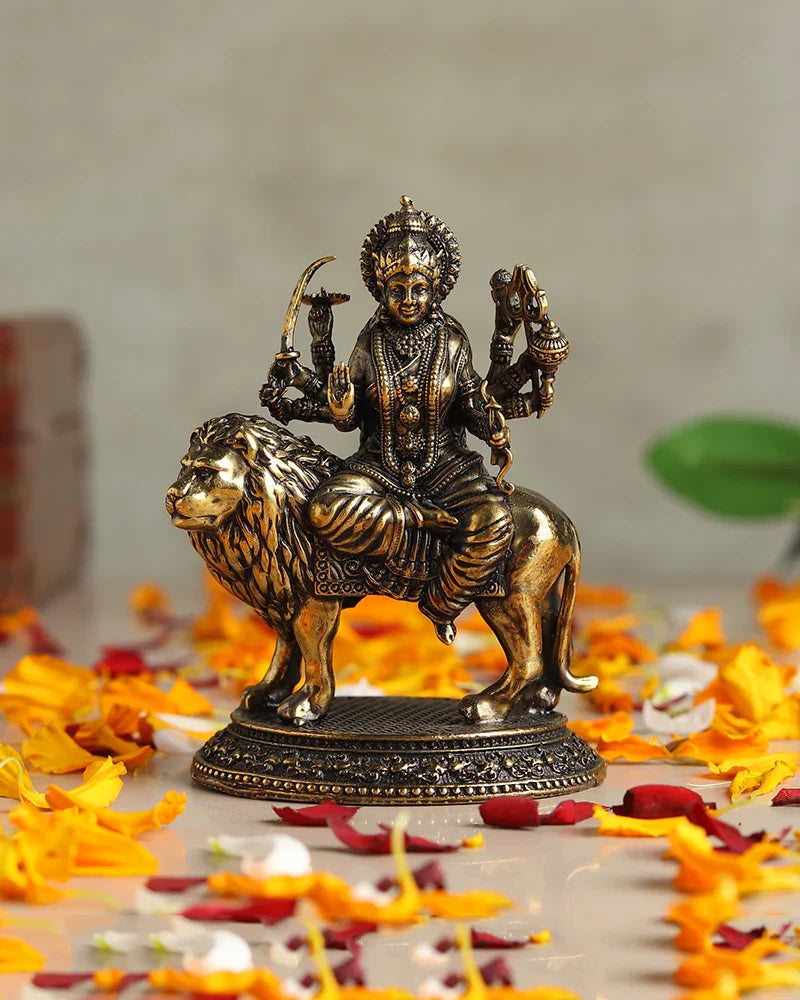 Pure Brass Durga Idol Figurine for Devotion and Spiritual Corners