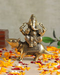 Pure Brass Ganesha Sitting on Mushak for Prosperity and Blessings