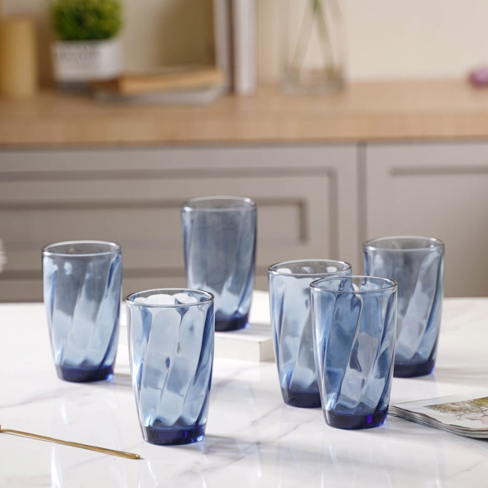 Blue Swirl Drinking Glass Set of 6 Nestasia