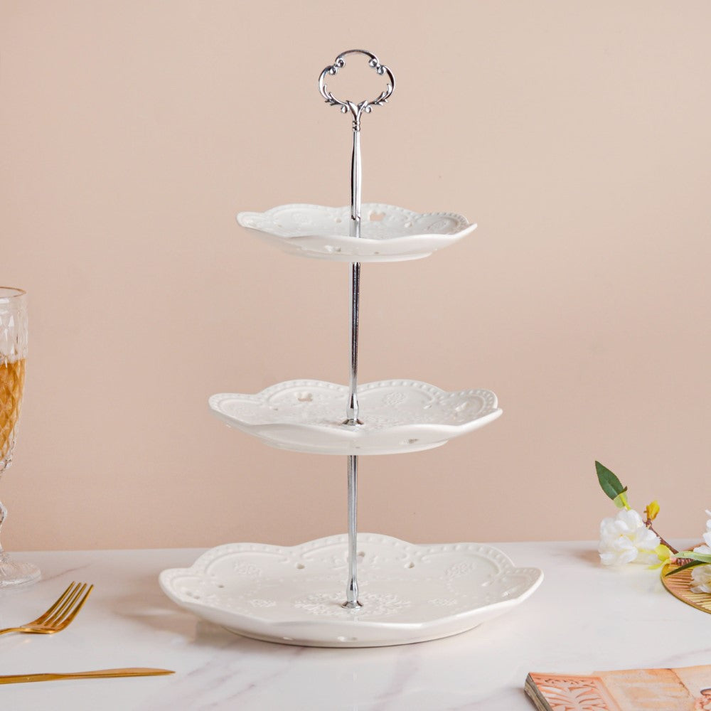 White Crochet Ceramic 3-tier Cupcake Stand Nestasia