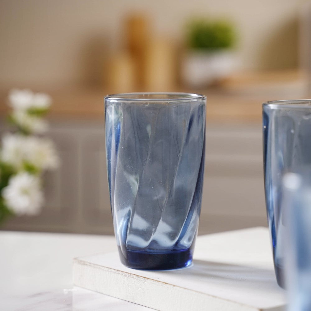 Blue Swirl Drinking Glass Set of 6 Nestasia