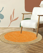 Handcrafted Yellow Round Jute Carpet For Living Room